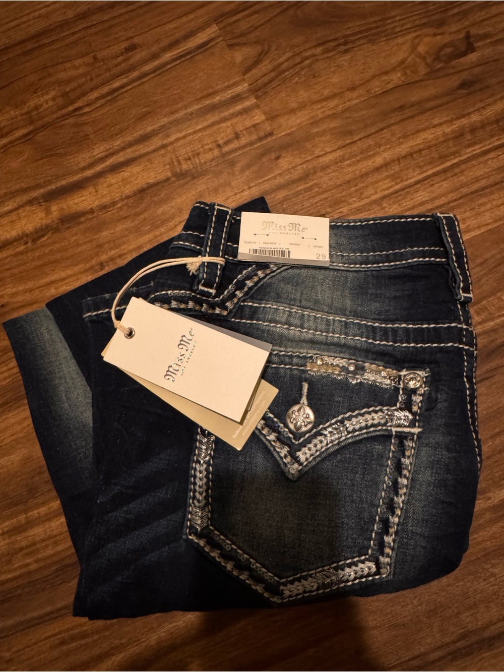 Miss Me Dark Blue Boot Cut Jeans with Embroidered Pockets